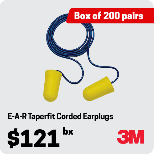 3M E-A-R Taperfit™2 312-1224 70071515251 Earplugs - Disposable - Corded - PU Foam - Class 5 - 26dB - Yellow/Blue -Large - Box of 200 Pairs